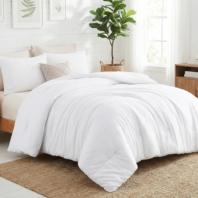 CozyLux Oversized Queen Comforter Set White, 3 Pieces 98x98 Solid Breathable - Image 9