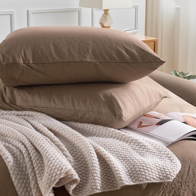 NEXHOME PRO 100% Washed Cotton Duvet Cover Twin Size, Ogranic Natural Linen - Image 4