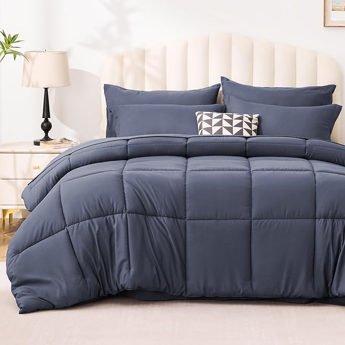 Love's cabin Full Comforter Set Indigo Blue, 7 Pieces Full Bed in a Bag by Lovescabin