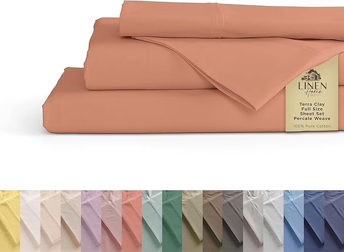 Linen Home 100% Cotton Percale Sheets Full Size, Tera Clay, Deep Pocket by LINENHOME