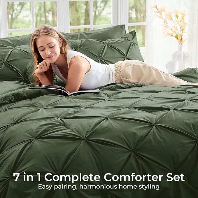 Sasttie California King Comforter Set, 7-Piece Bed in a Bag, Pintuck Bedding - Image 6