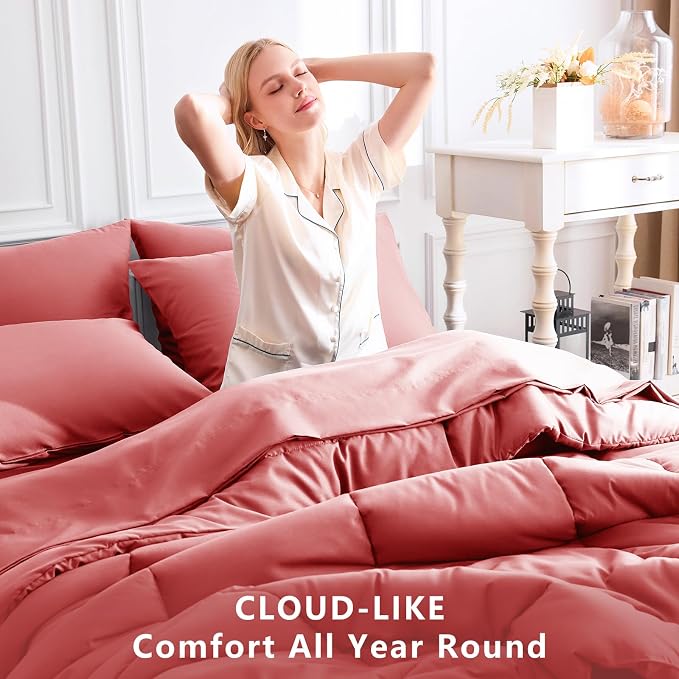 CozyLux King Size Comforter Set Coral, 7 Pieces Bed in a Bag, Coral Comforter - Image 4