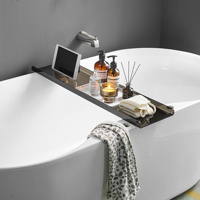 Bathtub Tray Caddy Black Bath Tub Rack Shelf, Luxury Bathroom Organizer Tablet - Image 2