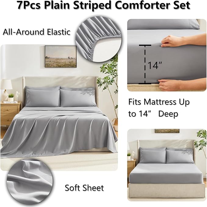 CozyLux King Size Comforter Set Grey, 7 Pieces Bed in a Bag, All Season Bedding - Image 5
