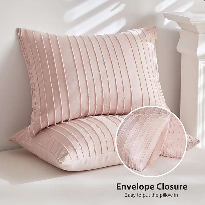 WARMDERN Pink Tufted Duvet Cover Set Queen Size, Striped Textured Duvet Cover - Image 7