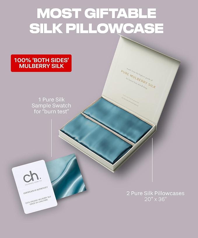Colorado Home Co 22 Momme Real Silk Pillowcase, Mineral Blue, 2 Pack King - Image 6