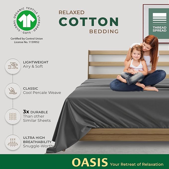 THREAD SPREAD 100% Organic Cotton Percale Flat Sheet Queen Size - Image 2