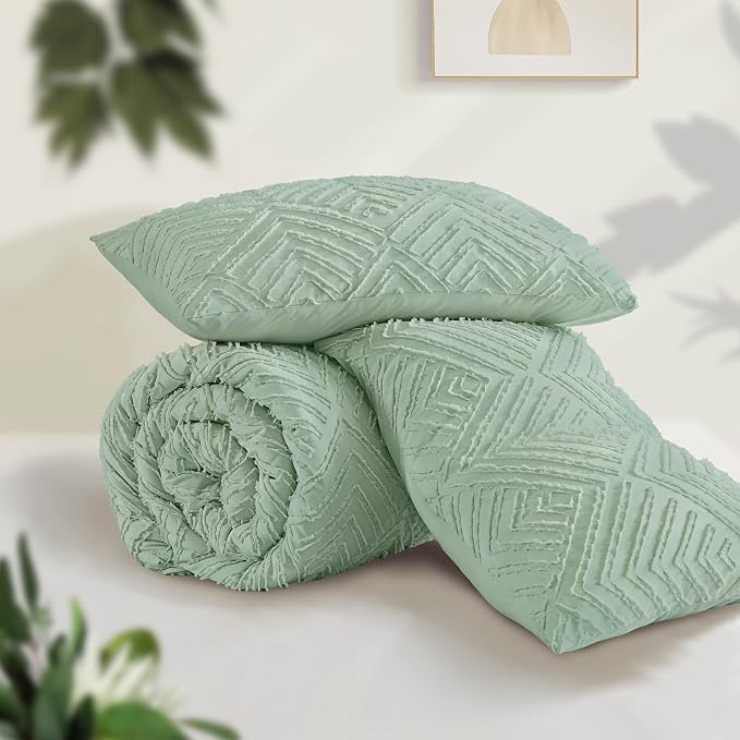 Andency King Comforter Set, Sage Green Boho Lightweight and Fluffy Bedding Set - Image 3