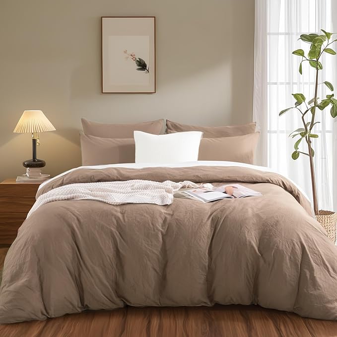 NEXHOME PRO 100% Washed Cotton Duvet Cover Queen Size, Ogranic Natural Linen - Image 2