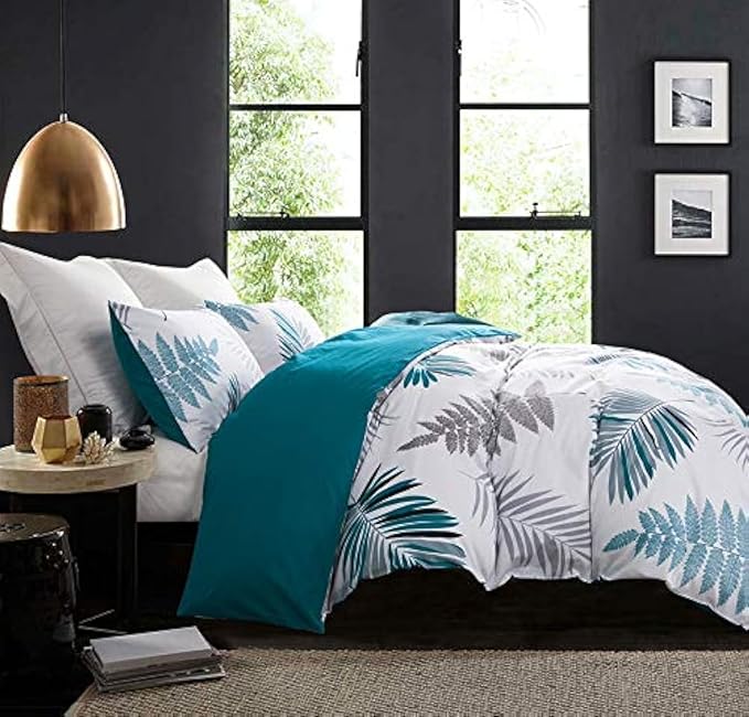 Duvet Cover Set, 600 Thread Count Cotton White Leaf Floral Pattern Print by SLEEPBELLA