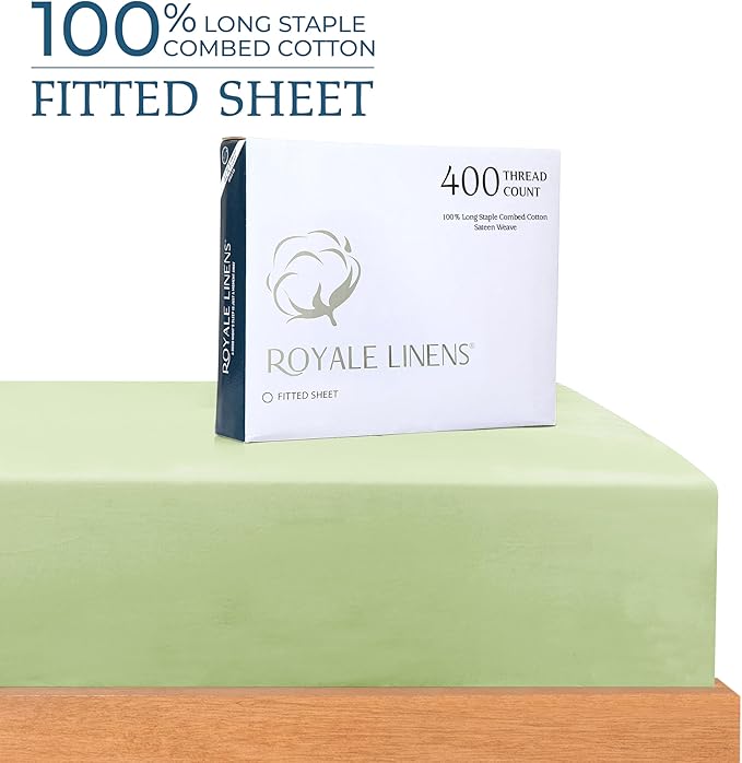 Royale Linens 400 Thread Count 100% American Grown Cotton Fitted Sheet Queen - Image 2