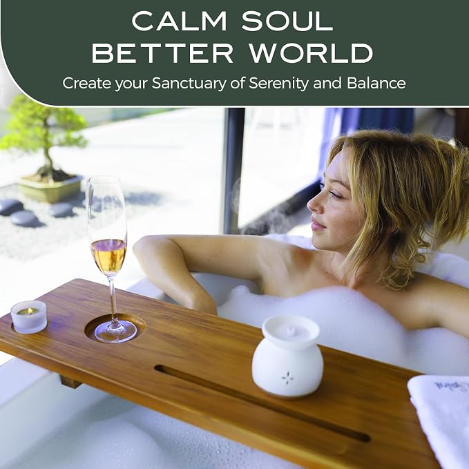 Teak Bathtub Tray for Tub 35” | Bath Tub Tray Wood for Large & Freestanding Tubs - Image 2