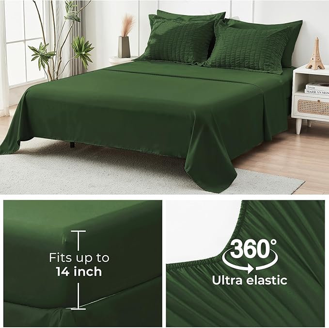 HYMOKEGE Dark Green King Size Comforter Set Seersucker 7 Pieces, All Season - Image 6