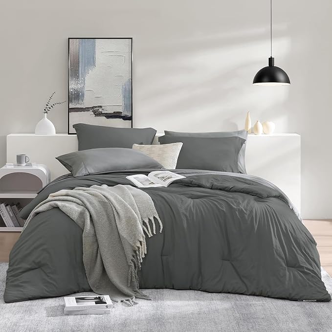 WRENSONGE King Size Comforter Set- 7 Pieces Soft Grey Bed in a Bag by WRENSONGE