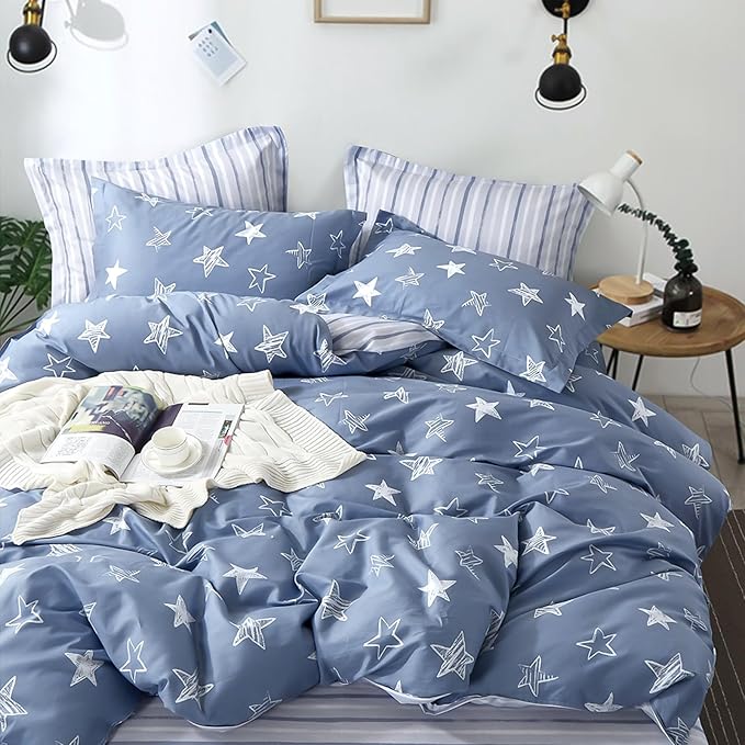 LEMIROE Blue Cotton Comforter King Size 3Pcs by LEMIROEBEDDING