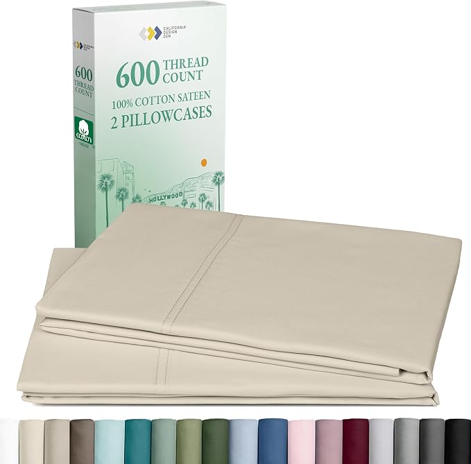 California Design DenPillow Cases Standard Size Set of 2-600 Thread Count Sateen by CaliforniaDesignDen