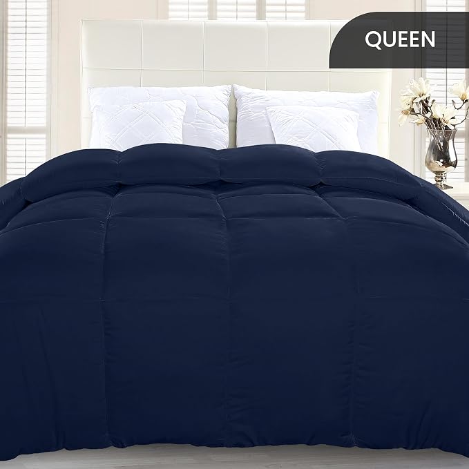Utopia Bedding Queen Comforter Duvet Insert, Quilted Navy Comforter - Image 3