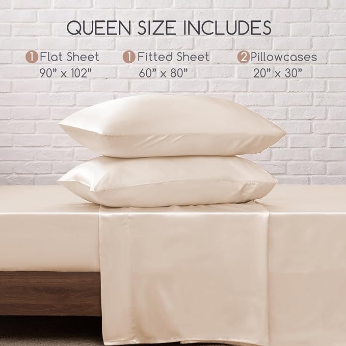 MR&HM Satin Bed Sheets, Queen Size Sheets Set - Image 7