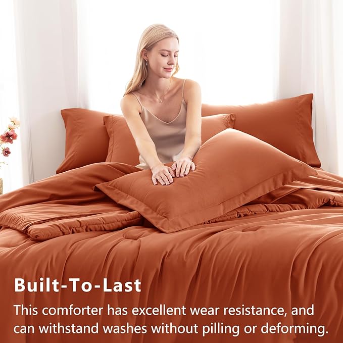 CozyLux Queen Comforter Set Burnt Orange, 7 Pieces Bed in a Bag Queen Size - Image 3