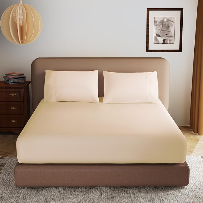 100% Egyptian Cotton Fitted Sheet Twin-XL/Split King Size, 600 Thread Count by ZaizaiHome