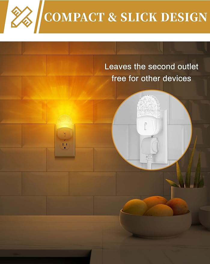 DORESshop Night Lights Plug Into Wall, Amber Warm Night Light, Dusk to Dawn - Image 3