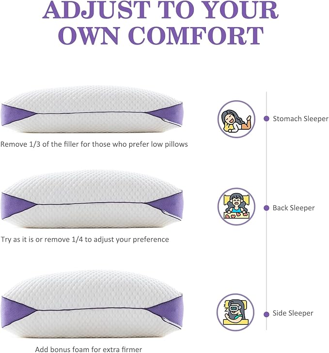HOMELAB Adjustable Shredded Memory Foam Pillow King Size, Cooling Bed Pillow - Image 8