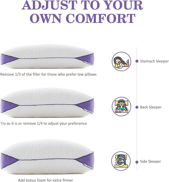 HOMELAB Adjustable Shredded Memory Foam Pillow Queen Size, Cooling Bed Pillow - Image 6