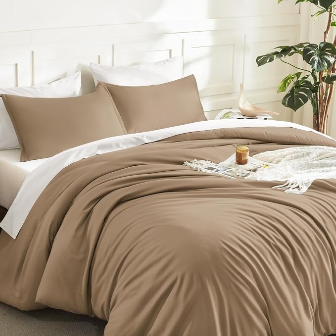 Litanika Taupe Comforter Set King Size, 3 Pieces Solid Bedding Comforter Set - Image 5