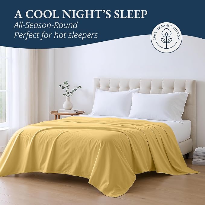 Lane Linen 100% Organic Cotton Twin Size Flat Sheet Only - Image 4