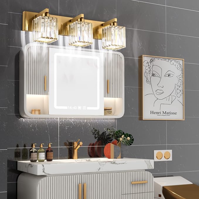 Aipsun Bathroom Vanity Light Fixtures Crystal Vanity Lighting Fixtures Brass 3 - Image 6