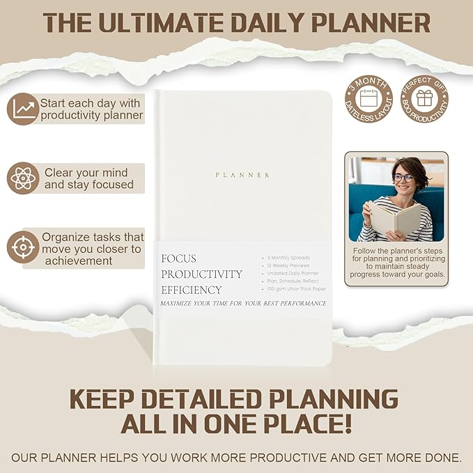 Productivity 3-month Planner Undated Daily Weekly Monthly Planner - Image 2