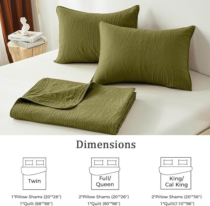 akkialla Twin Quilt Set, Olive Green Lightweight Bedspread - Image 6