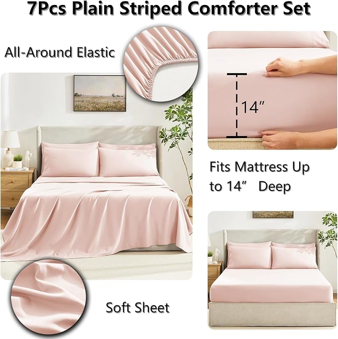 CozyLux King Size Comforter Set Blush Pink, 7 Pieces Bed in a Bag, All Season - Image 5