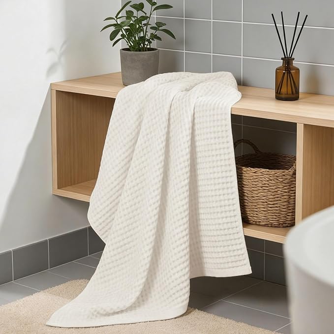 Jacquotha Waffle Bath Towels Set of 2 – Cotton, Quick Dry, Low Lint, 31” x 62” - Image 2