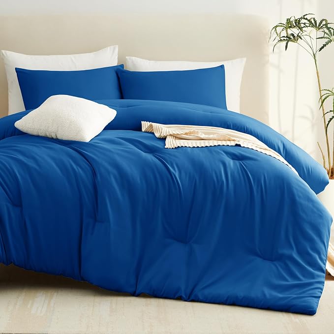 CozyLux Queen Comforter Set Classic Blue, 3 Pieces Solid Comforters Queen Size - Image 8