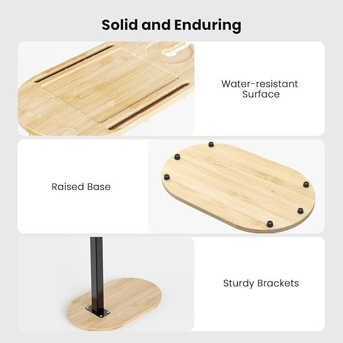 Bamboo Bathtub Table with Adjustable Height, Freestanding Bath Tray Caddy Board - Image 5