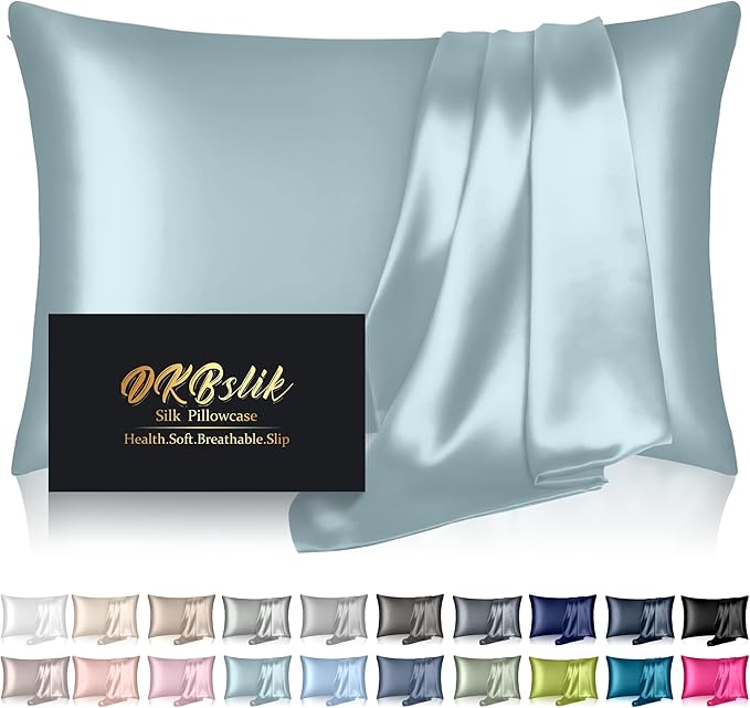 Mulberry Silk Pillowcase Standard Size Cooling Anti-Acne Hidden Zipper Navy Blue by HOME