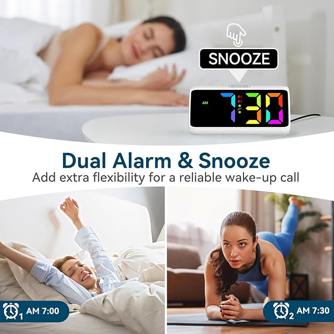 Netzu Loud Alarm Clock for Heavy Sleepers, RGB Alarm Clocks for Bedrooms - Image 4