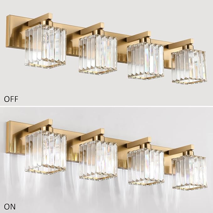 Aipsun Bathroom Lighting Fixtures Modern Crystal Vanity Light Brass 4 Light - Image 2