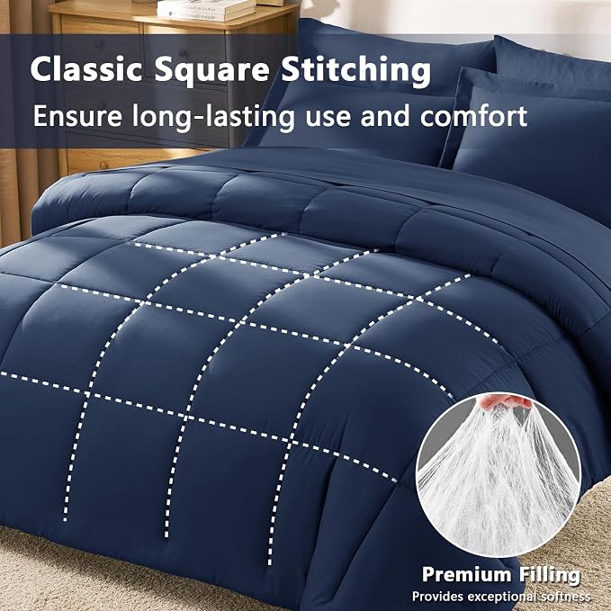 CozyLux Queen Comforter Set Navy Blue - Image 6
