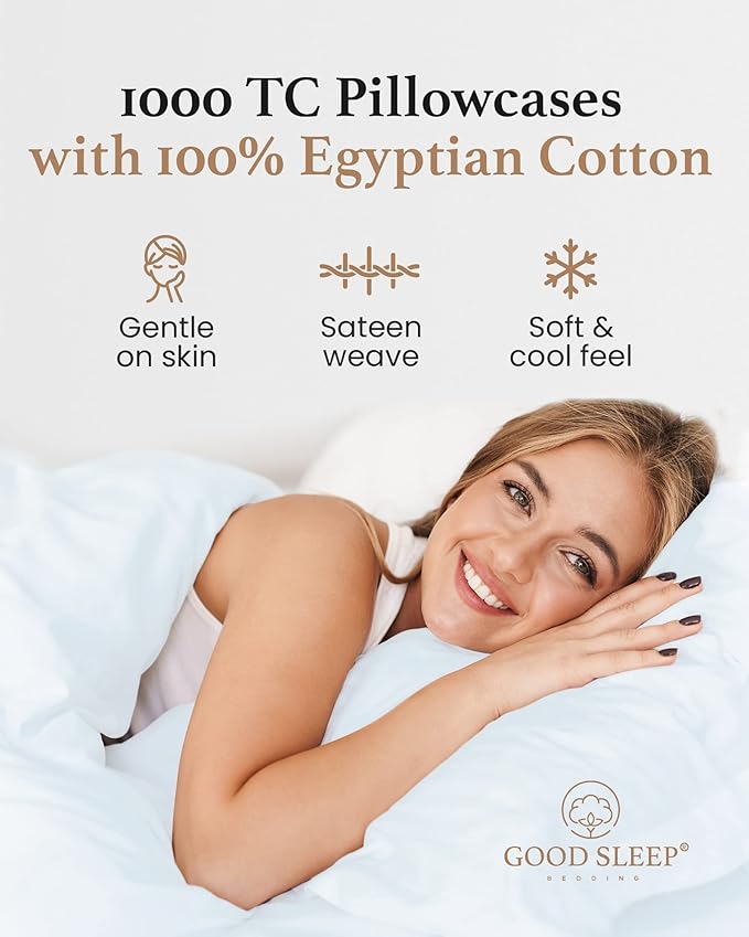 1000 TC Light Blue King Pillowcases Set of 4 100% Egyptian Cotton Pillow Cases - Image 4