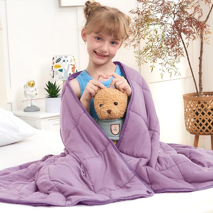 Purple Weighted Blanket Kids 7lbs, Cooling Heavy Throw Blanket by BETU