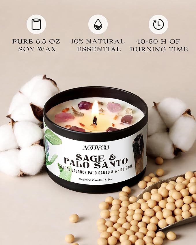 AOOVOO 2 Pack Sage & Palo Santo Candles – Cleansing Candle - Image 2