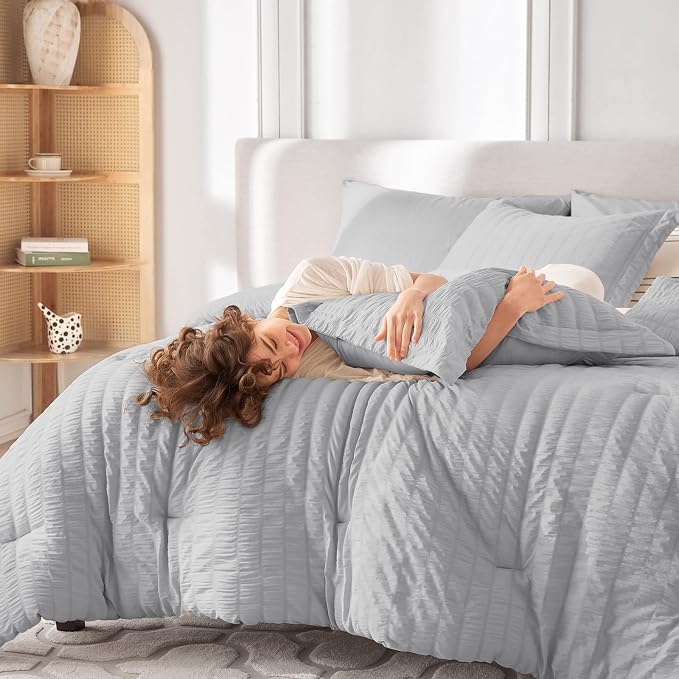 MUXHOMO 5 Pieces Twin Comforter Set, Seersucker Bed in a Bag Twin Size - Image 7