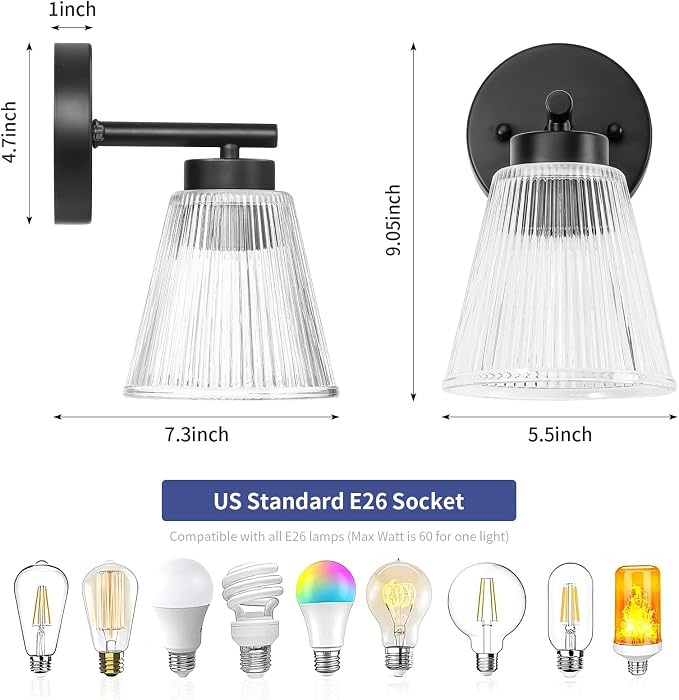 OCIOC Set of 2 Wall Sconces for Bathroom, Mount Lighting Lanterns for Mirror - Image 3