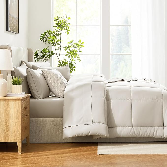 CozyLux King Size Comforter Set Beige, 7 Pieces Bed in a Bag, All Season - Image 9