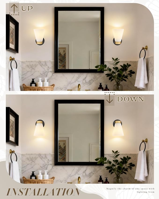 1-Light Bathroom Wall Sconce, HWH Black and Gold Wall Sconce - Image 3