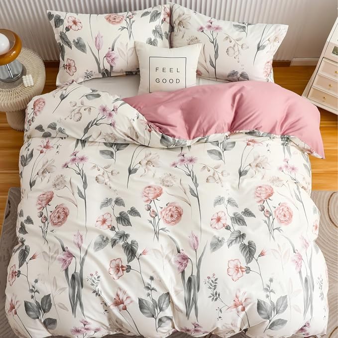 OAITE Duvet Cover Set King Size Floral Pattern 600 Thread Count Ultra Soft 100% - Image 3