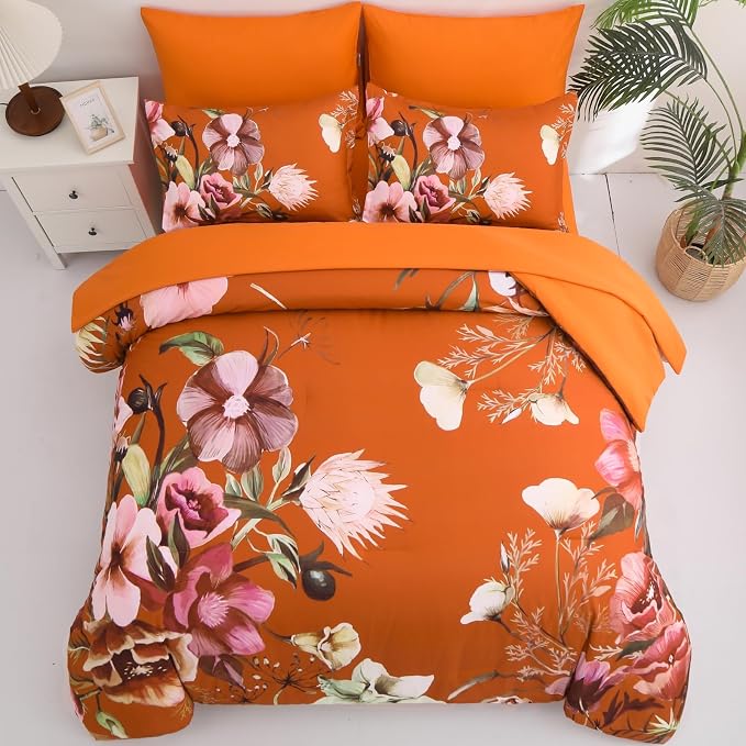 Luxudecor Terracotta Floral Comforter Set King Size 7 Piece, Flower Bed in a Bag - Image 3