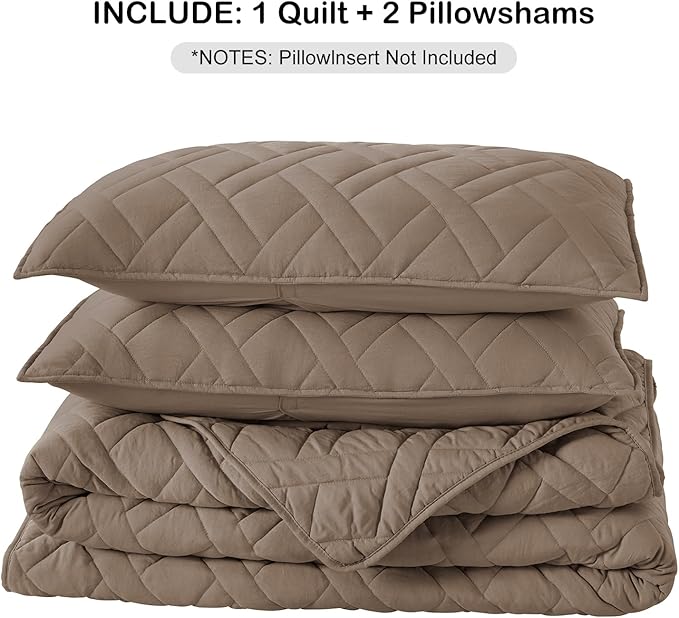 HORIMOTE HOME Quilt Set King Size Pine Bark, Classic Geometric Diamond Stitched - Image 6